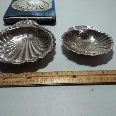 2 silver plated clam shell serving dishes