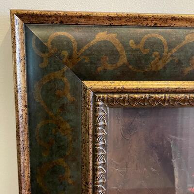 Long Tropical Plant Artwork with a Green and Gold Frame (H-SW)