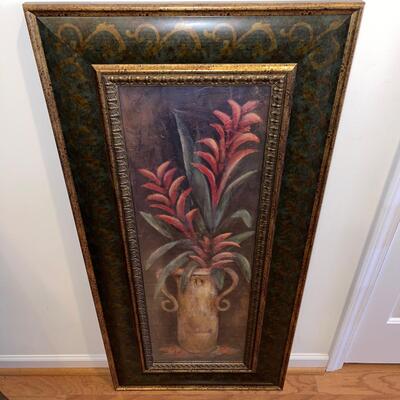 Long Tropical Plant Artwork with a Green and Gold Frame (H-SW)