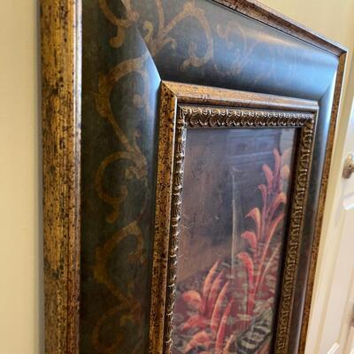 Long Tropical Plant Artwork with a Green and Gold Frame (H-SW)