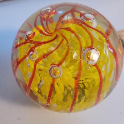 Murano style glass paperweight with bubbles