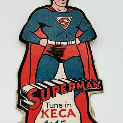Rare circa 1940 Superman KECA Radio Cut Out Paper Sticker
