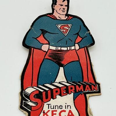 Rare circa 1940 Superman KECA Radio Cut Out Paper Sticker