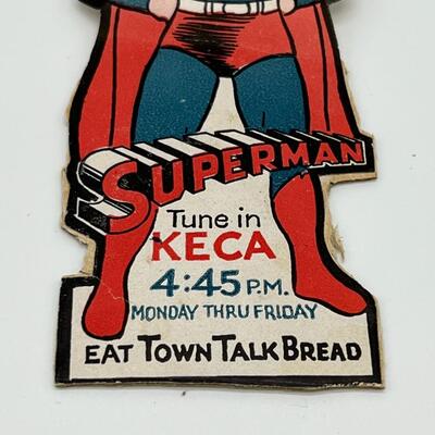 Rare circa 1940 Superman KECA Radio Cut Out Paper Sticker