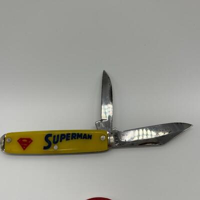 Lot of 2 Vintage Superman Collectibles 1960s Comic Book Rack Attachment and Pocket Knife
