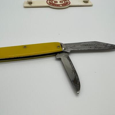 Lot of 2 Vintage Superman Collectibles 1960s Comic Book Rack Attachment and Pocket Knife