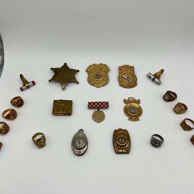 Lot of 21 Tom Mix Rings Badges Pins and Pendants from 1940s and 1950s