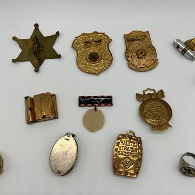 Lot of 21 Tom Mix Rings Badges Pins and Pendants from 1940s and 1950s
