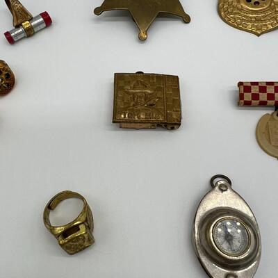 Lot of 21 Tom Mix Rings Badges Pins and Pendants from 1940s and 1950s