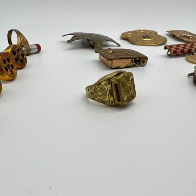 Lot of 21 Tom Mix Rings Badges Pins and Pendants from 1940s and 1950s