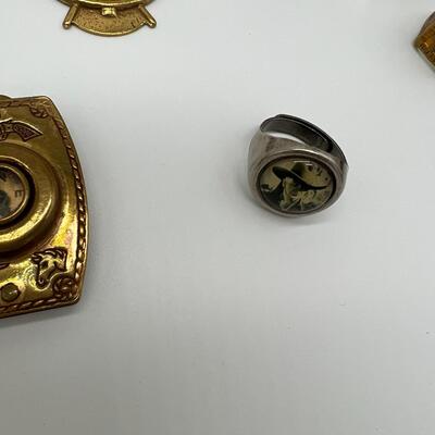Lot of 21 Tom Mix Rings Badges Pins and Pendants from 1940s and 1950s