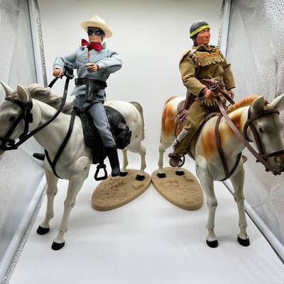 Vintage Lone Ranger and Tonto Action Figure with Horse Figurines that Bend