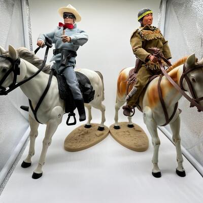 Vintage Lone Ranger and Tonto Action Figure with Horse Figurines that Bend