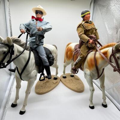 Vintage Lone Ranger and Tonto Action Figure with Horse Figurines that Bend