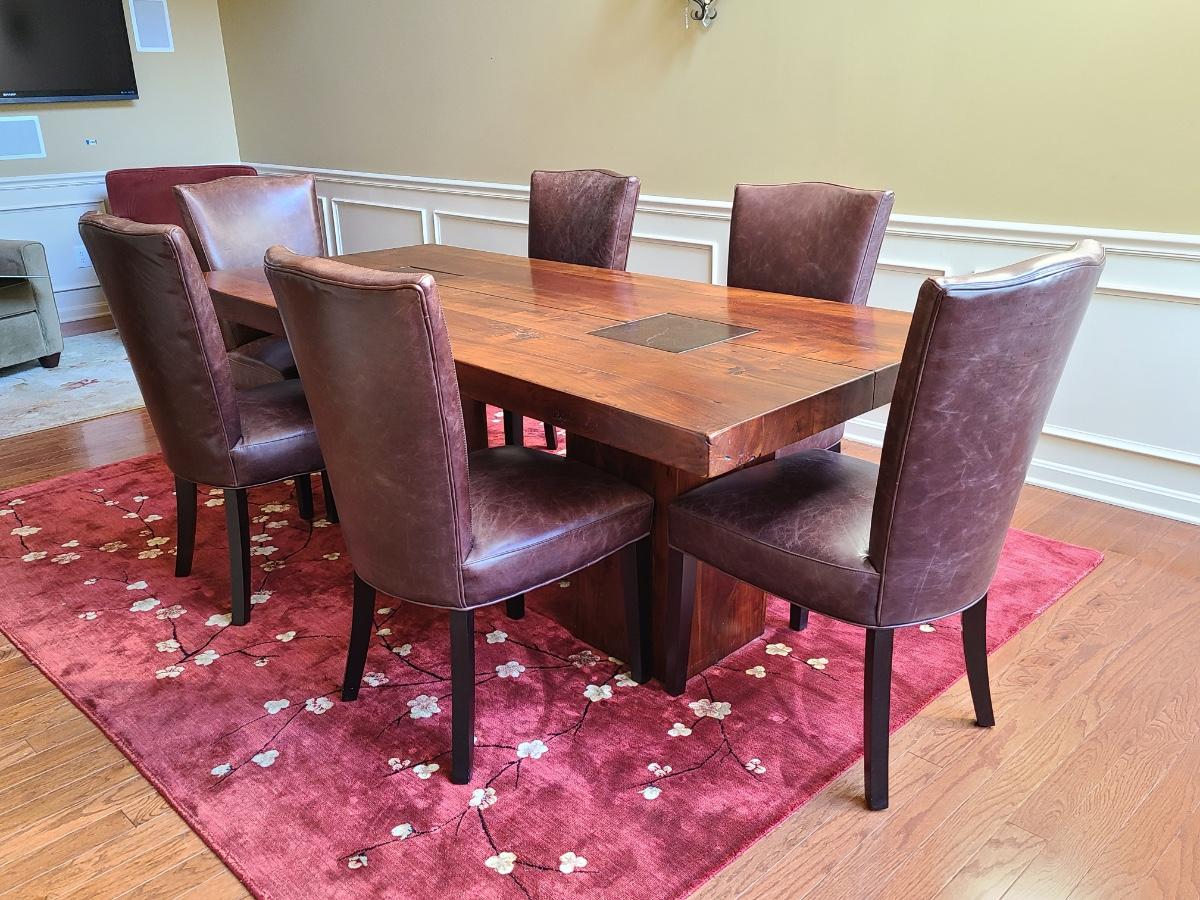 Lot 22 Arhaus Aiden Distressed Leather Dining Chairs and Double