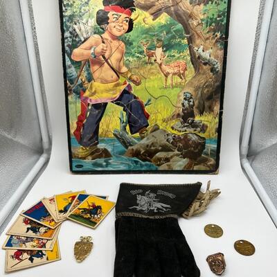 Lot of Vintage Red Ryder Glove Trading Cards Puzzle Badge and Pendants
