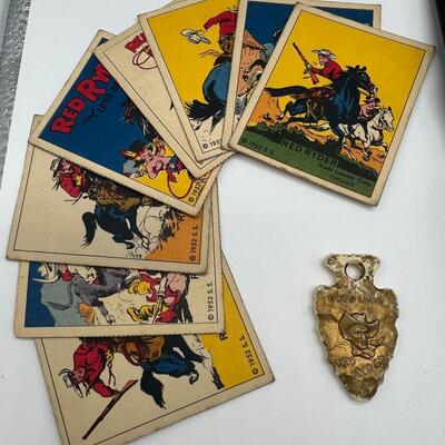 Lot of Vintage Red Ryder Glove Trading Cards Puzzle Badge and Pendants