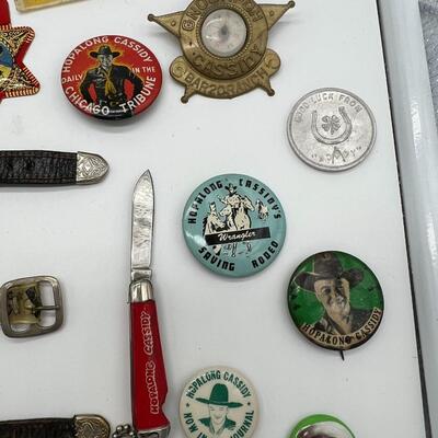Large Lot of Vintage Hopalong Cassidy Collectibles Ephemera Cards Pocket Knife Buttons Badges Watches and Ring