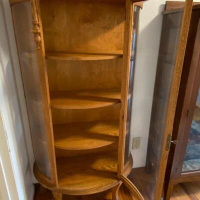 Vintage Curved Curio Display Cabinet Wood and Glass