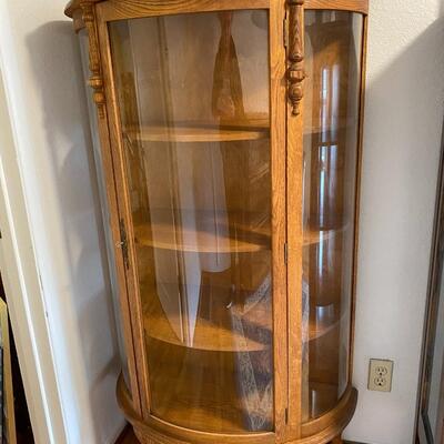 Vintage Curved Curio Display Cabinet Wood and Glass