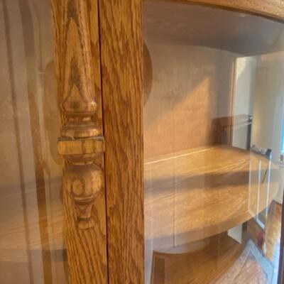 Vintage Curved Curio Display Cabinet Wood and Glass