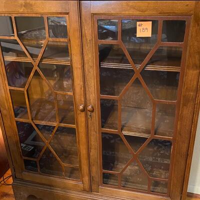 Beautiful Wood Display Cabinet with Glass Overlay Pattern Doors
