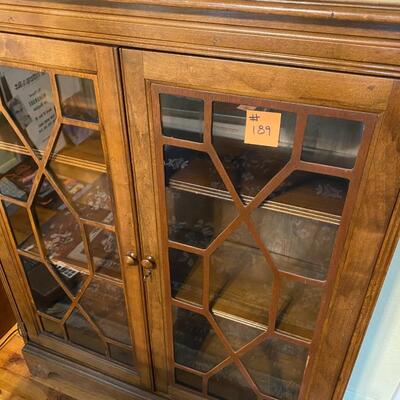 Beautiful Wood Display Cabinet with Glass Overlay Pattern Doors