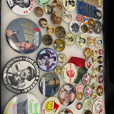 Large Lot of Vintage and Antique Buttons Related to Characters Celebrities Personalities and Events