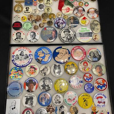 Large Lot of Vintage and Antique Buttons Related to Characters Celebrities Personalities and Events