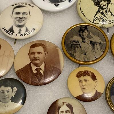 Large Lot of Vintage and Antique Buttons Related to Characters Celebrities Personalities and Events