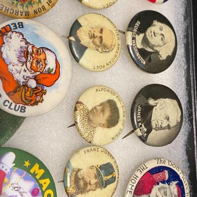 Large Lot of Vintage and Antique Buttons Related to Characters Celebrities Personalities and Events
