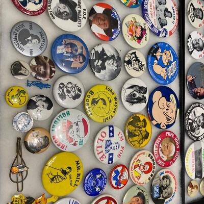 Large Lot of Vintage and Antique Buttons Related to Characters Celebrities Personalities and Events