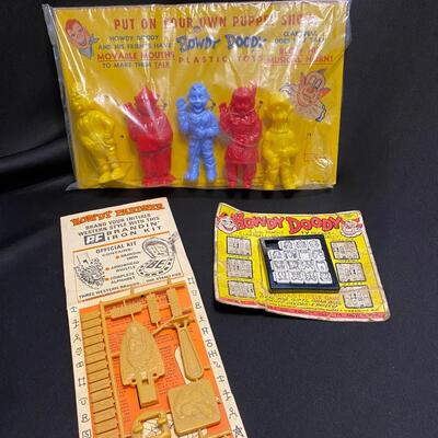 Lot of 3 Howdy Doody Plastic Toys Puppet Show and Puzzle Game and Howdy Pardner Brandin Iron Kit