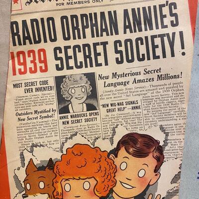 Large Lot of Antique Little Orphan Annie Books Ephemera Collectibles Cups Badges Pins and Collectibles