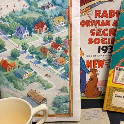 Large Lot of Antique Little Orphan Annie Books Ephemera Collectibles Cups Badges Pins and Collectibles