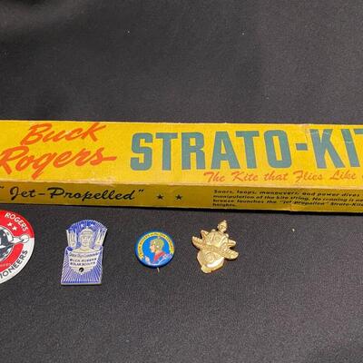 Lot of 5 Buck Rogers Strato Kite in Box Buttons and Pins