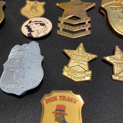 Large Lot of Dick Tracy Collectibles Books Buttons Pins and Badges