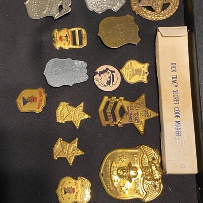 Large Lot of Dick Tracy Collectibles Books Buttons Pins and Badges