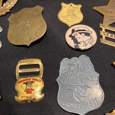Large Lot of Dick Tracy Collectibles Books Buttons Pins and Badges