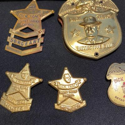 Large Lot of Dick Tracy Collectibles Books Buttons Pins and Badges