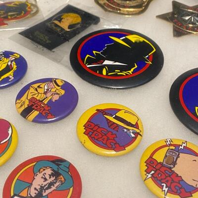 Large Lot of Dick Tracy Collectibles Books Buttons Pins and Badges