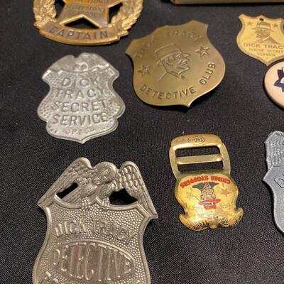 Large Lot of Dick Tracy Collectibles Books Buttons Pins and Badges