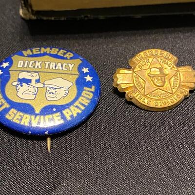 Large Lot of Dick Tracy Collectibles Books Buttons Pins and Badges