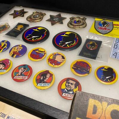 Large Lot of Dick Tracy Collectibles Books Buttons Pins and Badges