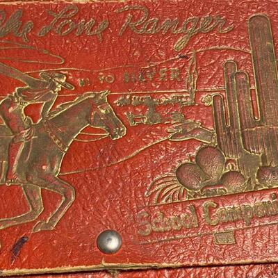 Large Lot of Antique Lone Ranger Collectibles Chalkware Maps Lunchbox Belt Star Badge and Ephemera