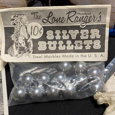 Large Lot of Antique Lone Ranger Collectibles Chalkware Maps Lunchbox Belt Star Badge and Ephemera