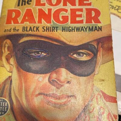 Large Lot of Antique Lone Ranger Collectibles Chalkware Maps Lunchbox Belt Star Badge and Ephemera