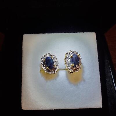 Sapphire & Diamond Pierced  Earrings
