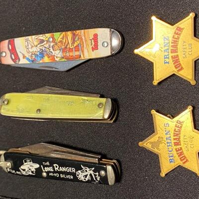 Lot of Vintage Lone Ranger Badges Buttons Pins Ring Pocket Knife Bullets