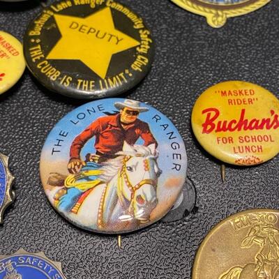 Lot of Vintage Lone Ranger Badges Buttons Pins Ring Pocket Knife Bullets